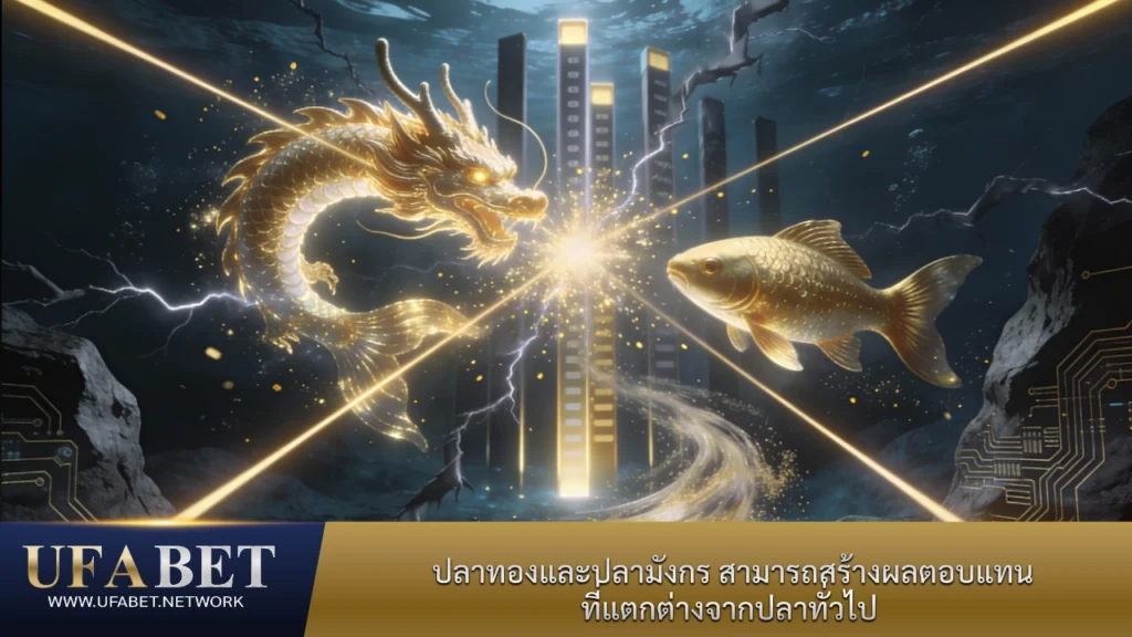 ปลาทองและปลามังกรในเกม UFA Fishing บน UFABET ปลาพิเศษให้รางวัลสูงและผลตอบแทนแตกต่างจากปลาทั่วไป